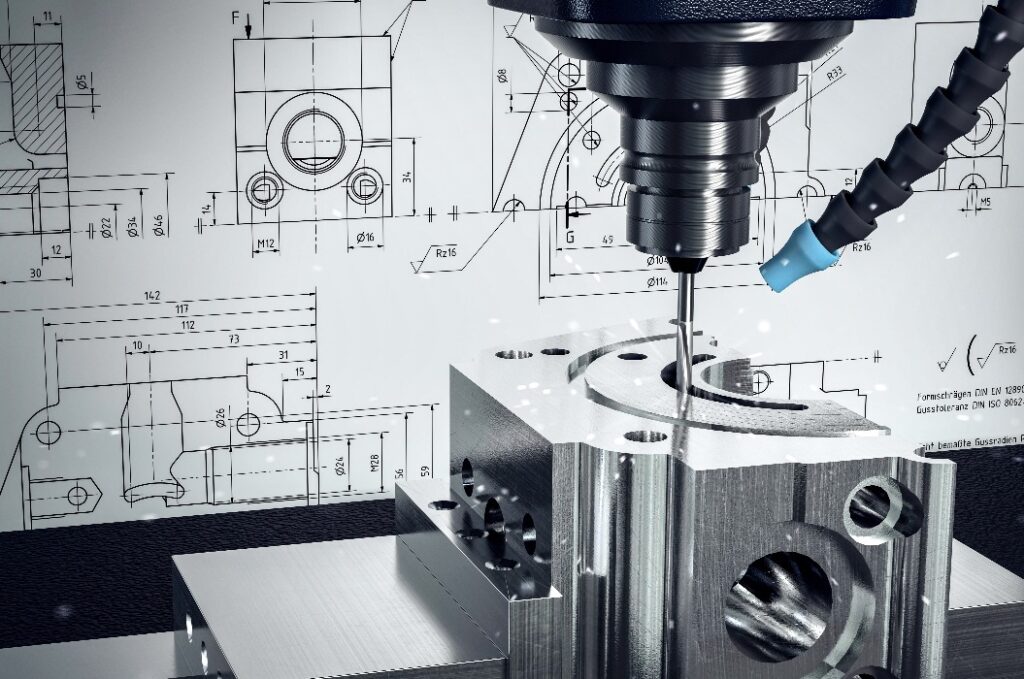 3D-Illustration CNC-Fräse Metalverarbeitung